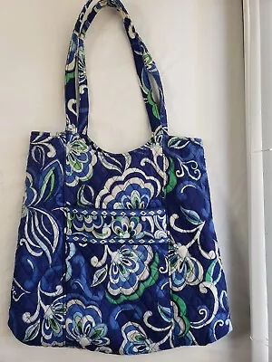 Vera Bradley Mediterranean Blue Flowers Boho Shoulder  Purse Tote Bag • $15.99