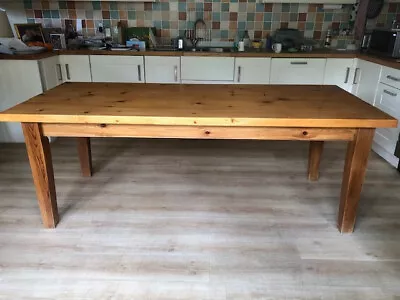 Large Solid Pine Table. 7ft Long 3ft Wide. Seats 8-10. Waxed And Polished. VGC • £195