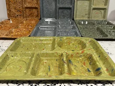 Vintage Melamine Confetti Swirl Lot 7 Lunch Snack Tray Green/orange/blue Melmac • $105