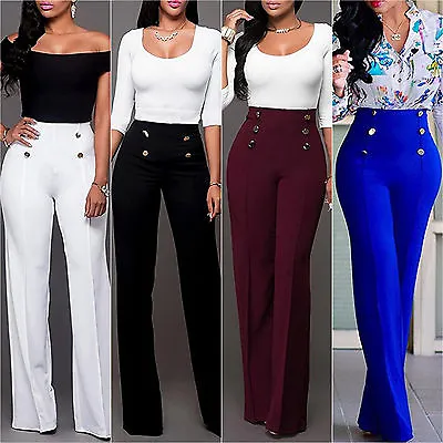 £15.47 • Buy Womens High Waist Palazzo Wide Leg Trousers Ladies Cocktail Party Formal Pants