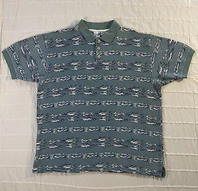 Vintage OP Sport Polo Shirt Men's Size Large Fish Print Ocean Pacific Shirt • $13