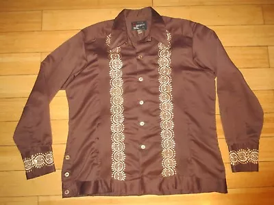 VTG CanCun Mexican Guayabera Shirt Mens XXL Brown Wedding Classic Long Sleeve • $29.99