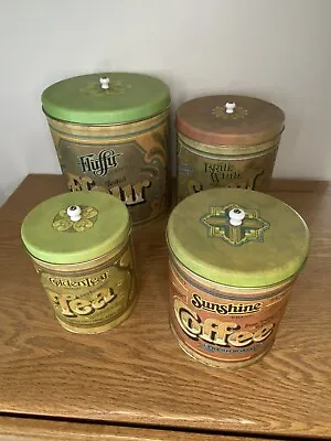 Vintage 1979 Tin Canisters Set Of 4 Flour Sugar Coffee Tea • $35