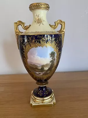 COALPORT HAND PAINTED 2 Handled VASE RURAL LANDSCAPE SCENES  12” Tall • £500