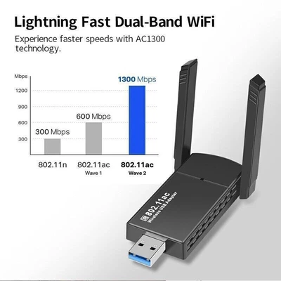 $20.99 • Buy 5Ghz Wireless Network Dongle USB 3.0 WiFi Adapter 1300Mbps Long Range Dual Band