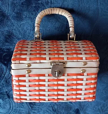 1960's Woven Basket Purse Orange And White • $45