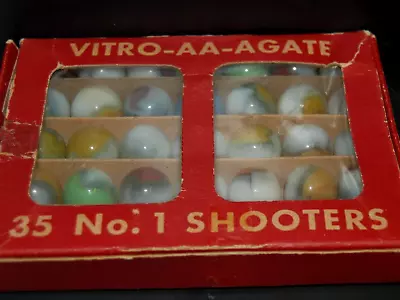 HTF Collector Box 28 Count Vitro-AA-Agate 35 No. 1 Shooters DT-1 Tiger Eyes • $50