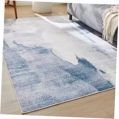 Washable Rug For Living Room Carpet For Bedroom Modern Abstract Light 5x7 Blue • $97.48