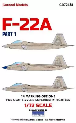 Caracal Decals 1/72 LOCKHEED MARTIN F-22A RAPTOR Part 1 • $14.50