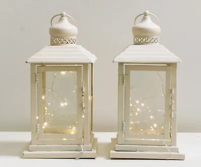 £19.99 • Buy  Wedding Gift Set 2 Cream METAL Lanterns Free 20 LED Lights Batteries All Year