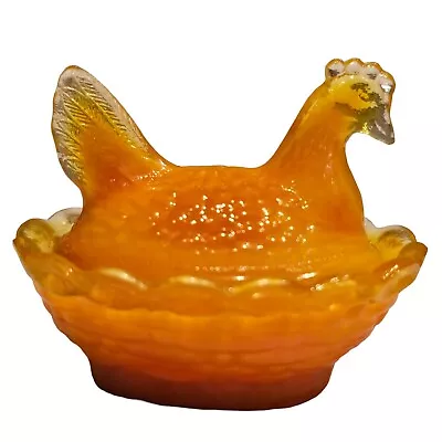 HTF Vintage Boyd Hen On Nest Salt Chick Dish- Glows - Orange Kumquat #81 • $27