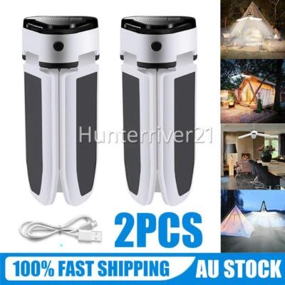 $27.95 • Buy 2x Solar Camping Light LED Lantern Tent Lamp USB Rechargeable Outdoor Hiking  OZ