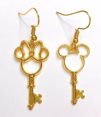 Gold Mickey & Minnie Mouse Key Drop Dangle Earrings!! • $8.75