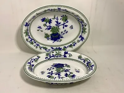 Vintage Royal Worcester Green Blue Oriental Flowers Serving Bowl X2 • $8