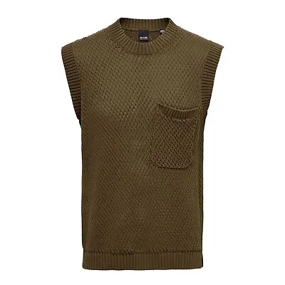 Only & Sons Myle Mens Pure 100% Cotton Casual Single Pocket Knitted Vest • £10.99