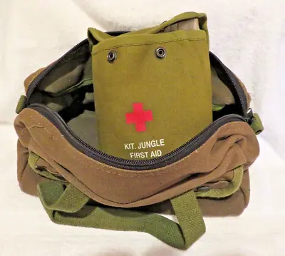 Military Style Medic Bag Green Canvas First Aid Kit Has A Red Cross • $13.99