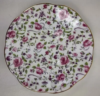 Rosina 5040 Bone China England Rose Chintz Saucer Gold Scalloped Rim Very Nice • $5.99