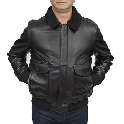 Mens Aviator G-1 Flight Sheep Leather Jacket Removeable Fur Collar Bomber Jacket • $60