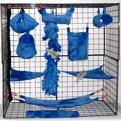 Blue Tie Dye*15 PC Sugar Glider Cage Set * Rat * Double Layer Fleece • $36.55