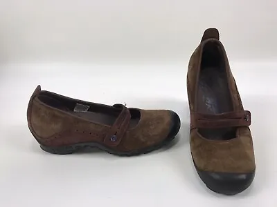 Merrell Plaza Bandeau Women Size 9.5 Cherry Oak Brown Suede Leather Mary Shoe • $24.99