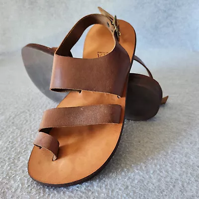Zora Of St.Thomas Handmade Leather Ankle Strap Sandals Buckle Brown US 10.5/11 • $74.98
