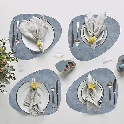 6 Pack Faux Leather Placemats Set Blue PU Dining Table Mats Wipeable Easy To C • $29.99