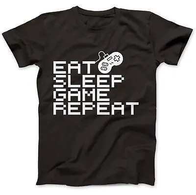 Eat Sleep Game Repeat Gamer Geek Nerd T-Shirt 100% Premium Cotton Gift Retro • £14.97
