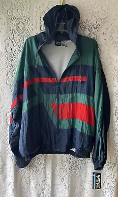 Vintage Turnpoint Windbreaker Jogger Hoodie Track Suit XL Zip Up Navy Green Red • $55.99