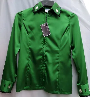 Western All Day Rail HMS SMS Horse Show Day Shirt Green With Crystals MED • $159