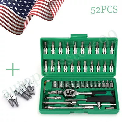 52 Pcs Socket Wrench Set 1/4  Drive Ratchet Metric Kit Garage Car Repair Tool US • $11.99