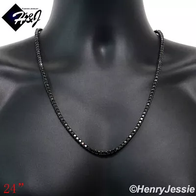 16-24 Men 14k Black Gold Plated Icy Bling Cz 4mm 1 Row Tennis Chain Necklace*bn2 • $42.99