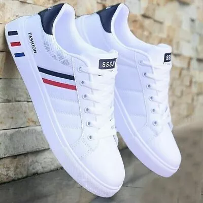 Mens Casual Lace Up Gym Walking Sports White Summer Shoes Running Trainers Size • £22.01