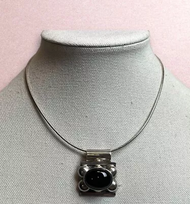 TAXCO VTG 925 Sterling Silver Black Onyx Pendant Chain Necklace Well Made Heavy • $75