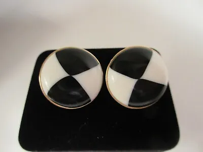 £19.67 • Buy Signed Trifari  Black And White Lucite Gold Clip On Earrings Mod 60s Jester