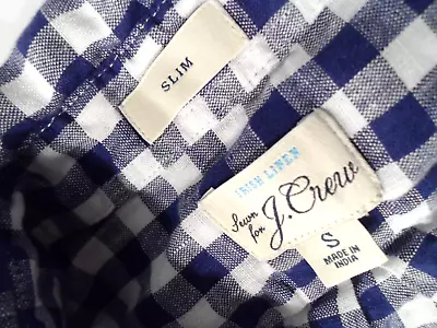 J.Crew Baird McNutt Irish Linen Shirt Men's Size Small Slim Fit Navy Check K7899 • $4.99