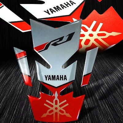 3D Gel Vinyl Fuel/Gas Tank Pad Protector Reflective Yamaha&YZF-R1 Logo Red/Gray • $16.98