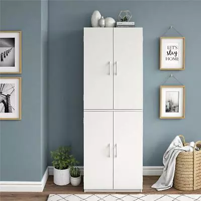 $97 • Buy Tall Storage Cabinet Kitchen Pantry Cupboard Organizer 4 Doors Shelves. White