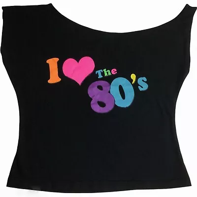 Franco Women's Retro I Love The 80s T Shirt Graphic Top Black Size S/M • $17.44