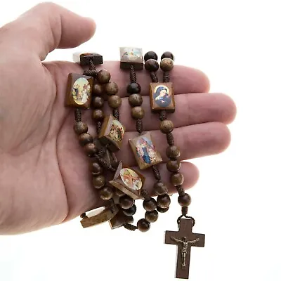 Stations Way Of The Cross Wood Rosary Beads Catholic Corded Men Women Brown • $19