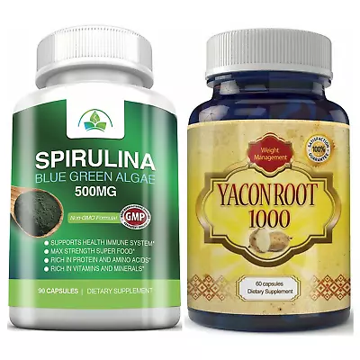 Spirulina Blue Green Algae Immune Health & Yacon Root Weight Management Capsules • $33.95