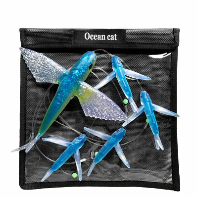 5 Pcs/Bag Blue Fly Fish Saltwater Trolling Fishing Lure Bag Marlin Tuna Mahi  • $19.19