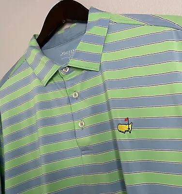 Masters Tech Mens L Green Blue Striped Golf Polo Shirt With Masters Logo • $99.98