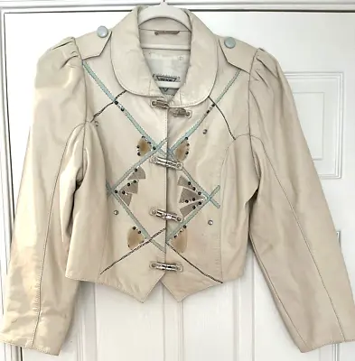 Gorgeous Leather White Jacket Mink Sequins Stones -elegant Soft Never Worn • $49.99