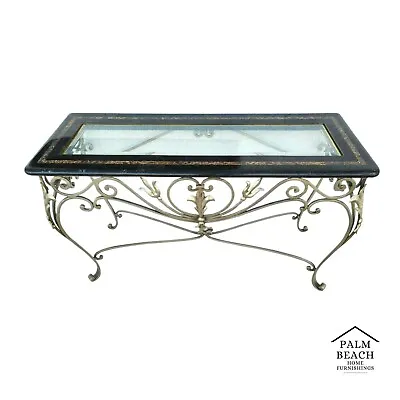 MAITLAND SMITH Tessellated Marble Brushed Steel Glass Console Sofa Table • $1195