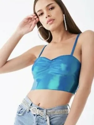 Mermaidcore Top Blue Metallic Bra Top 2000s Metallic Top Y2k Sequin Top • $24.69