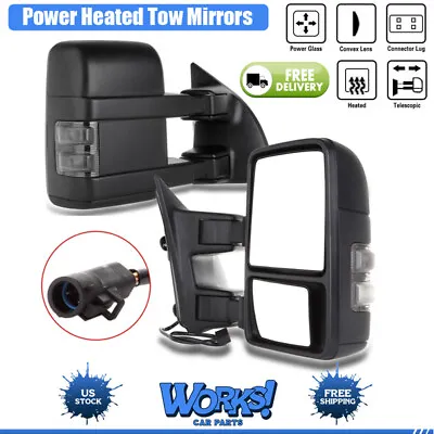 Power Heated Tow Mirrors 99-07 For Ford F250-F550 Super Duty Smoke Turn Signal • $104.99