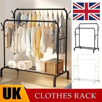 Heavy Duty Double Stand Storage Hanging Rack Garment Display Clothes Rail Shelf • £11.99