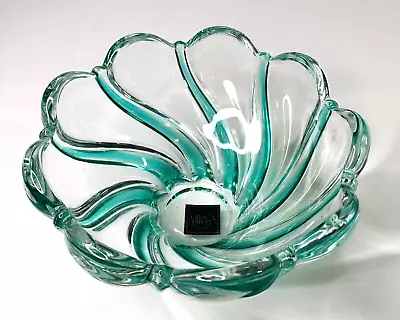 Mikasa Crystal Glass Bowl Peppermint Blue / Green Swirl Candy Nut Trinket Dish • $12.99