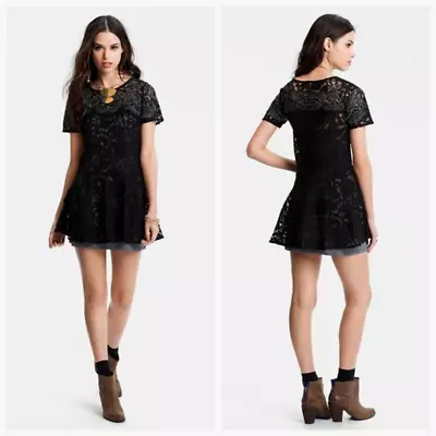 Dreamer Black Lace Mini Dress Tunic Top Cover Up By Free People Small Medium • $19.99