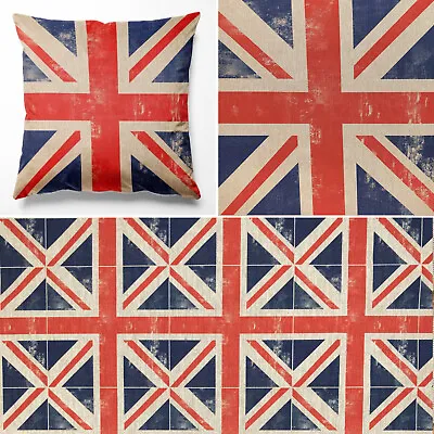 Union Jack Fabric - Linen Look Cotton Rich Cushion Panels + Matching Fabrics • £2.65